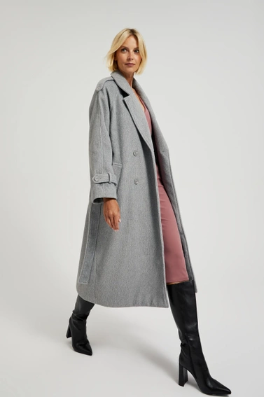 Płaszcz oversize z paskiem szary