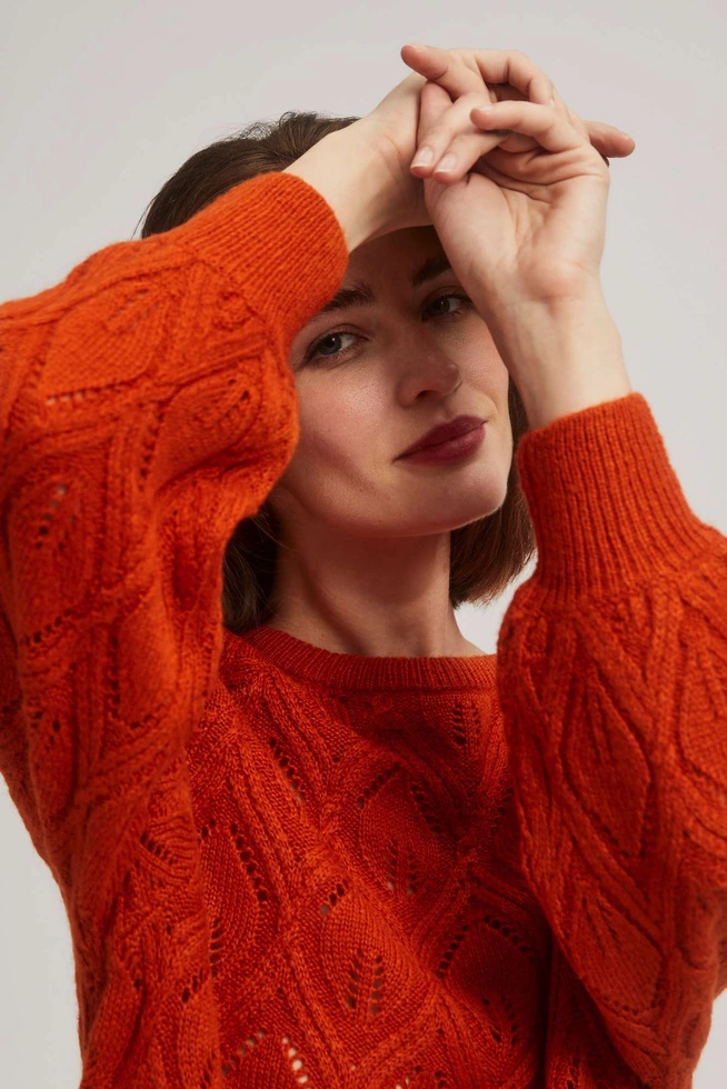 Ażurowy sweter pomarańczowy