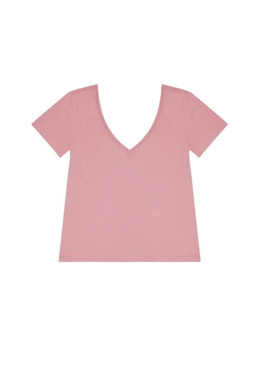 Bawełniana bluzka z głębokim dekoltem różowa