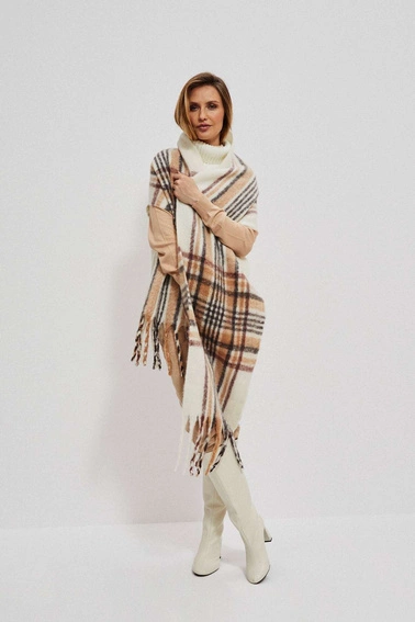 Ciepły szal w kratę perłowy