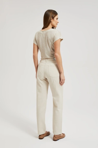 Bawełniane jeansy z prostą nogawką beżowe