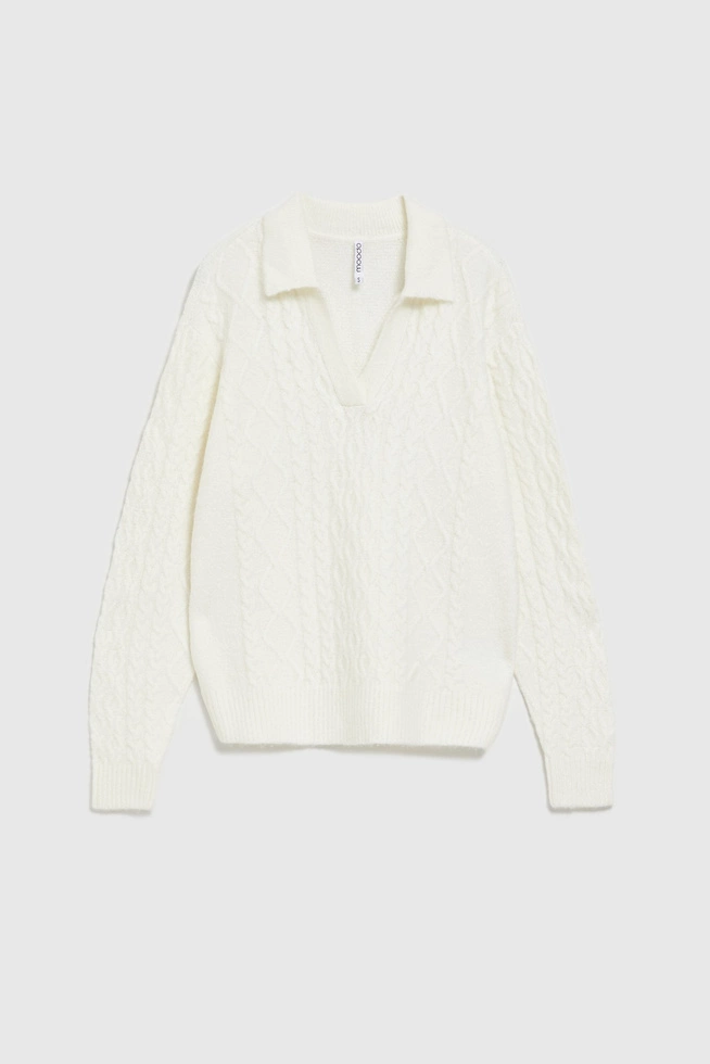 Sweter z dekoltem w serek i kołnierzykiem