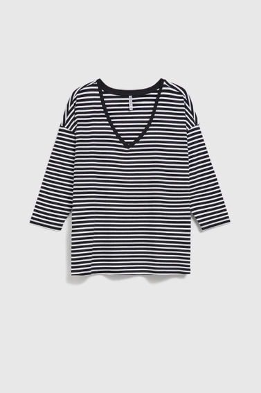 Bluzka w paski z opuszczonymi ramionami czarna