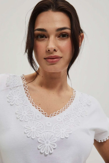 Bawełniana bluzka z koronką biała