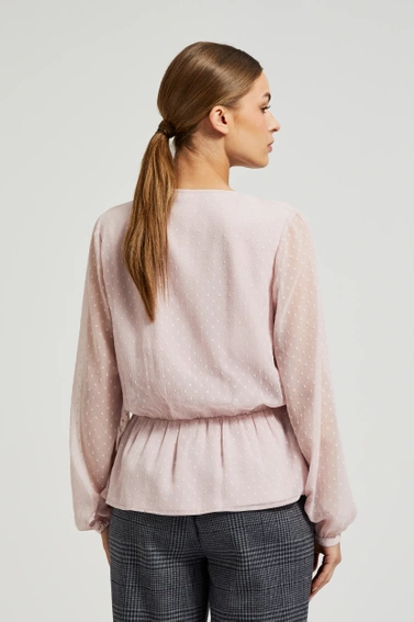 Koszula z falbaną i bufiastymi rękawami różowa