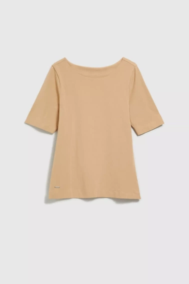 Gładka dopasowana bluzka z krótkimi rękawami beżowa 