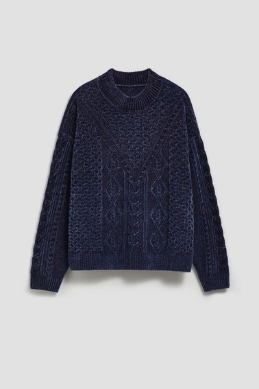 Sweter z ozdobnym splotem granatowy