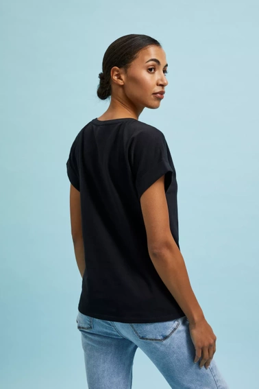T-shirt z nadrukiem i okrągłym dekoltem czarny 