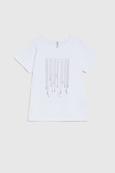 Bluzka z okrągłym dekoltem i aplikacją biała