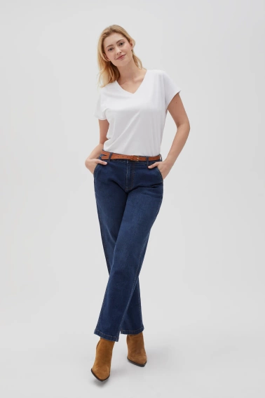 Bawełniny t-shirt z dekoltem w serek biały