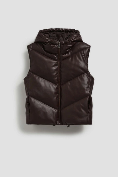 Pikowana kamizelka z kapturem brązowa