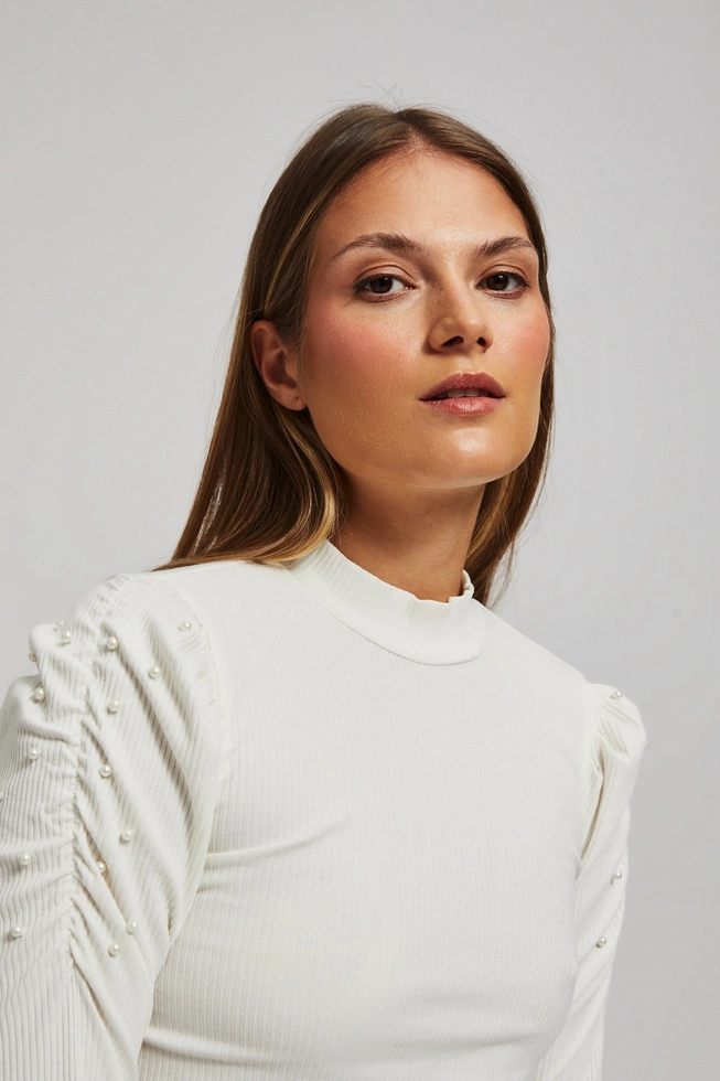 Bluzka z bufiastymi rękawami perłowa