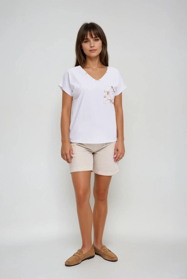 Bawełniany t-shirt z ozdobną kieszenią biały