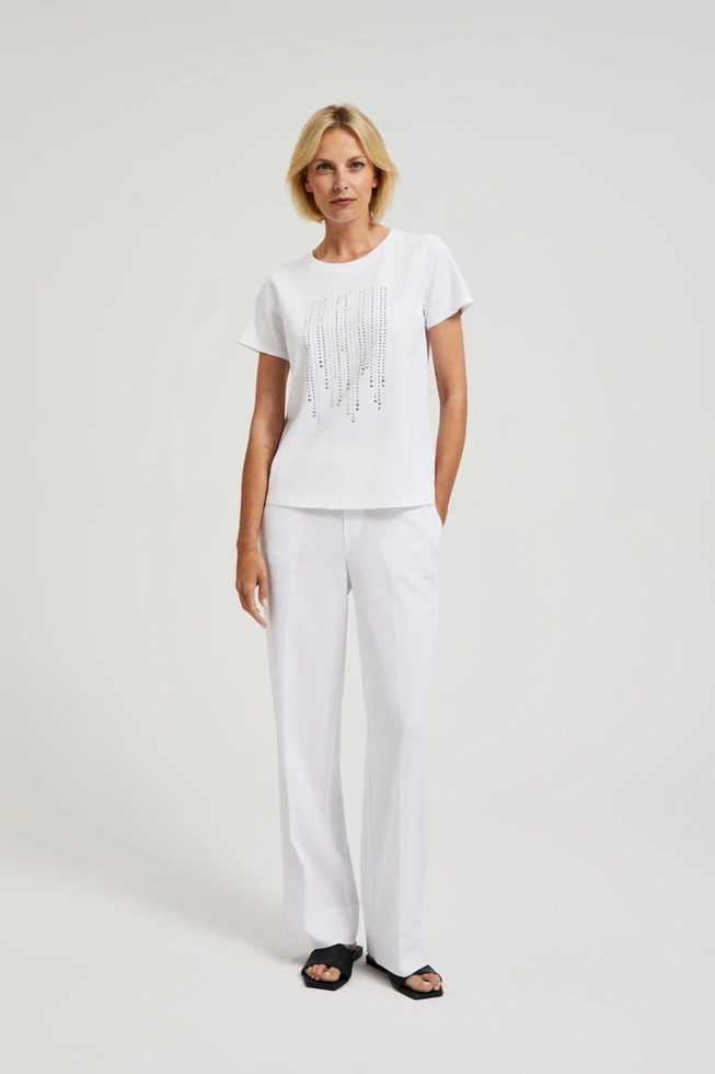 Bluzka z okrągłym dekoltem i aplikacją biała