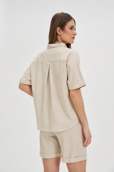 Koszula z bawełny i lnu beżowa 