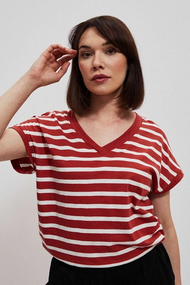 Bawełniana bluzka w paski rubinowa