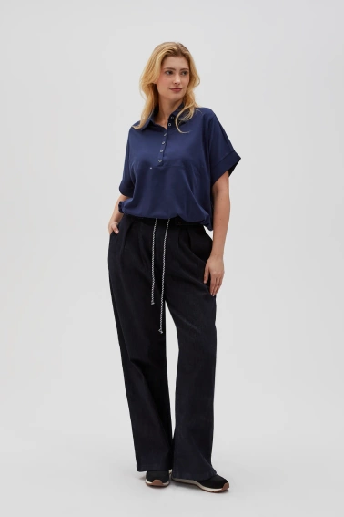 Bluza z kołnierzykiem i krótkimi rękawami granatowa