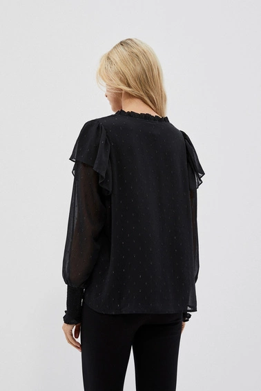 Koszula z wiązanym dekoltem i falbanami czarna