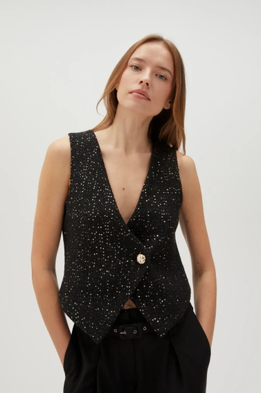 Kamizelka z ozdobym guzikiem czarna