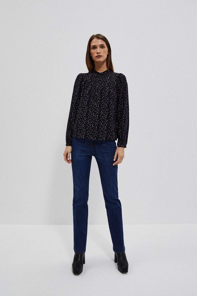 Wzorzysta koszula z bufiastymi rękawami czarna