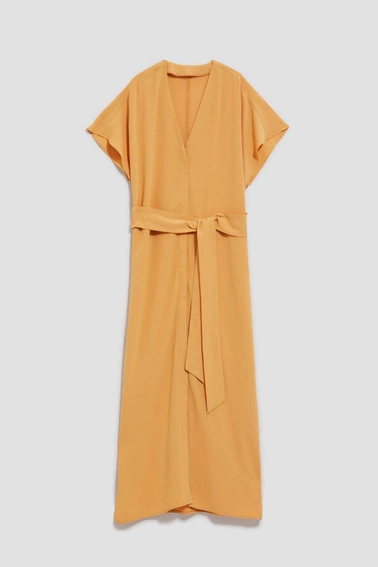 Sukienka maxi z wiązaniem w talii herbaciana