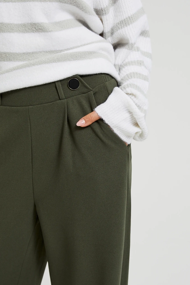 Spodnie z szerokimi nogawkami i guzikami oliwkowe