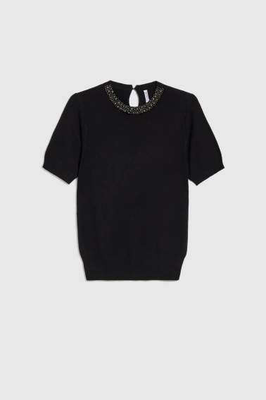 Sweter z ozdobnym dekoltem czarny