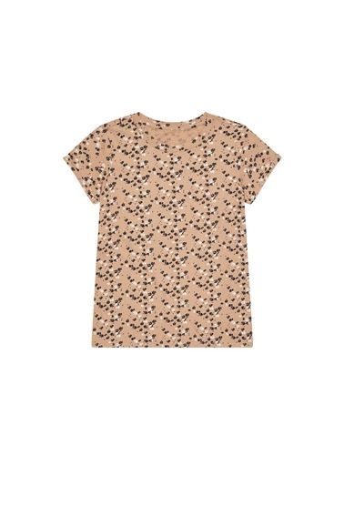 Bluzka z drobnym kwiatowym printem karmelowa