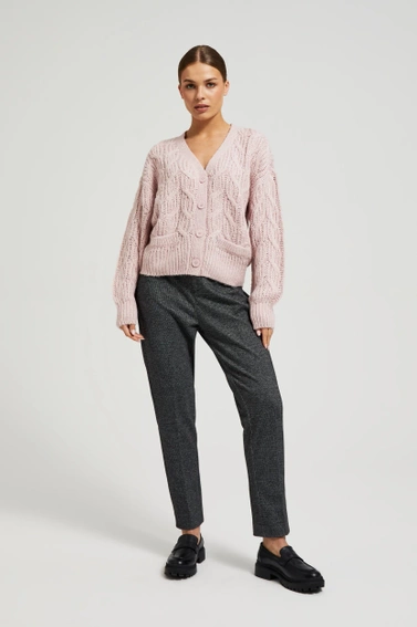 Kardigan z ozdobym splotem różowy 