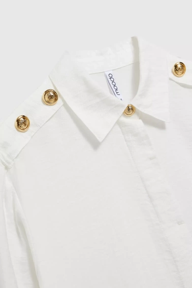 Gładka koszula z długimi rękawami i kołnierzykiem biała