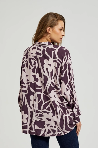 Wiskozowa koszula z wzorem fioletowa