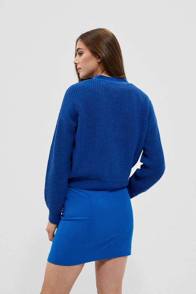 Krótki kardigan zapinany na guziki niebieski