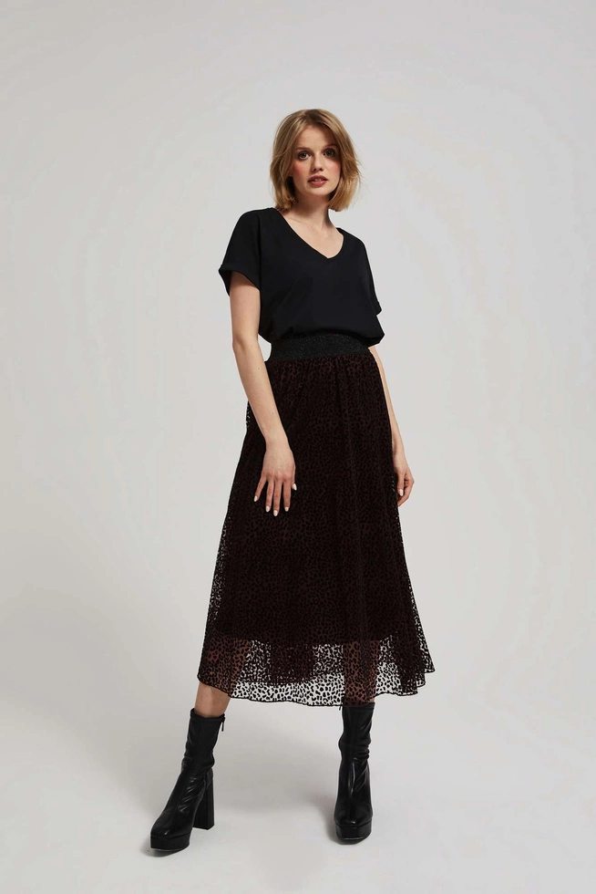 Rozkloszowana spódnica midi kasztanowa