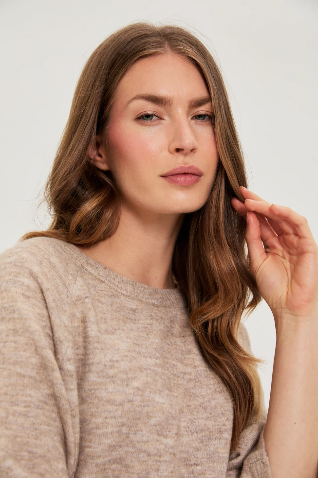 Sweter z krótkimi rękawami beżowy