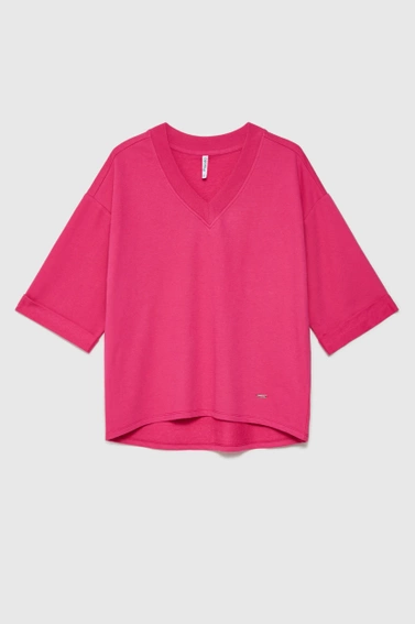 Bluza oversize z dekoltem w serek fuksjowa 