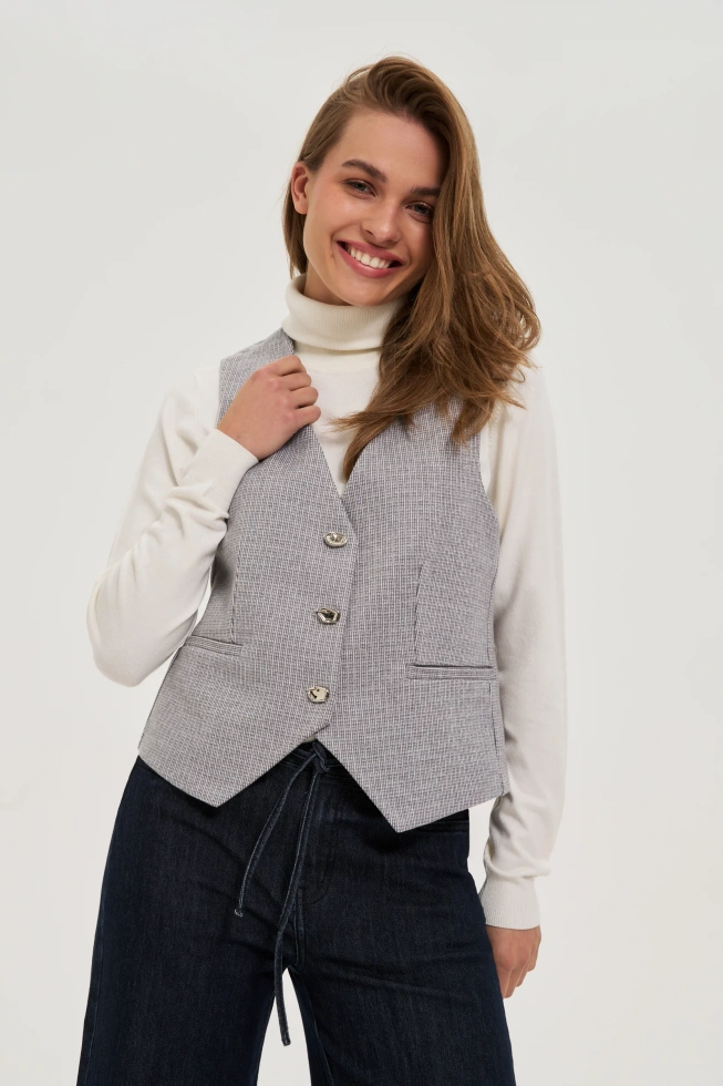 Kamizelka z ozdobnymi guzikami szara