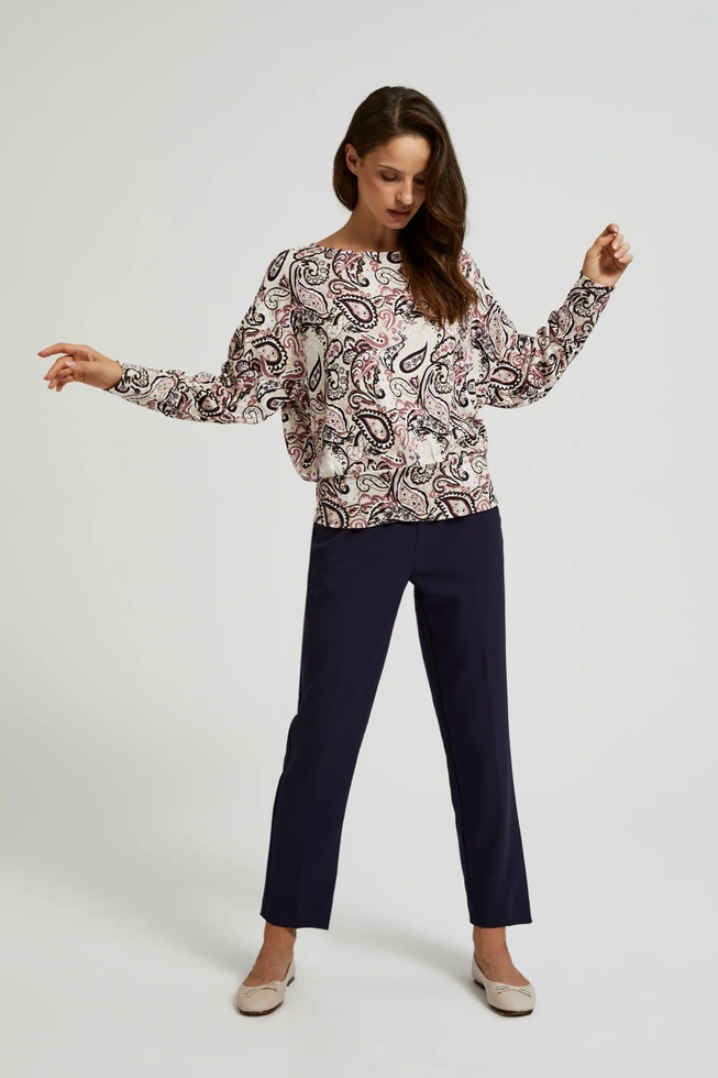 Wzorzysty sweter z długimi rękawami beżowy