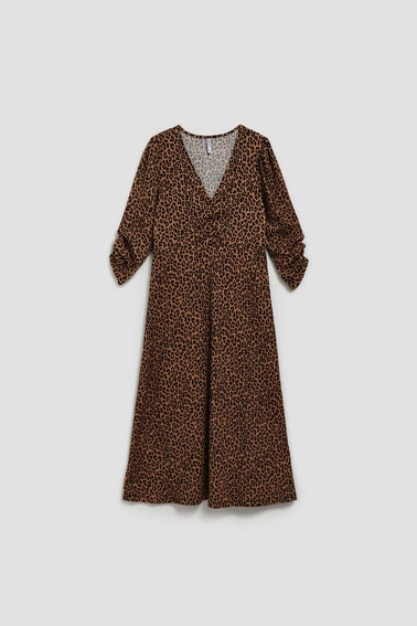 Sukienka midi w panterkę brązowa