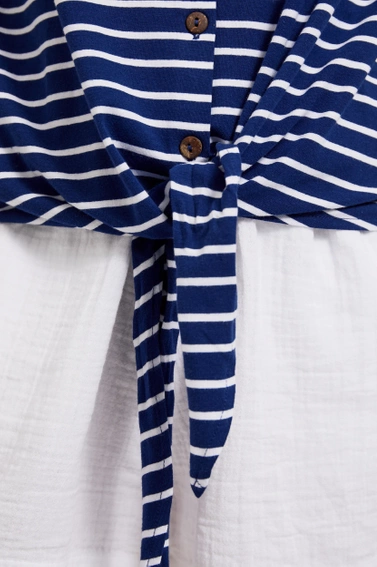 Top w paski z wiązaniem niebieski