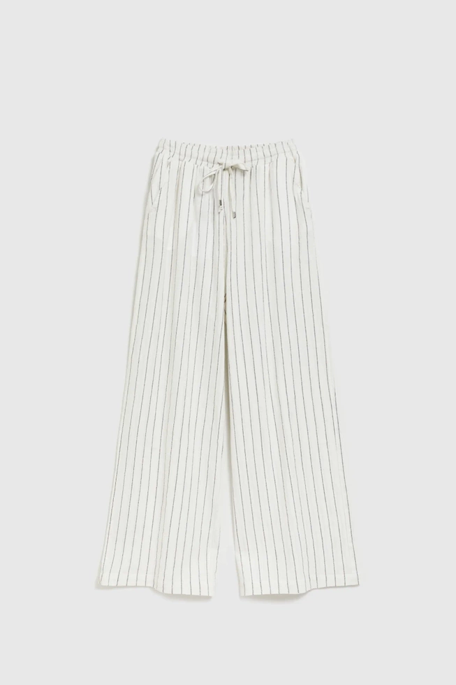 Lniane spodnie w paski białe