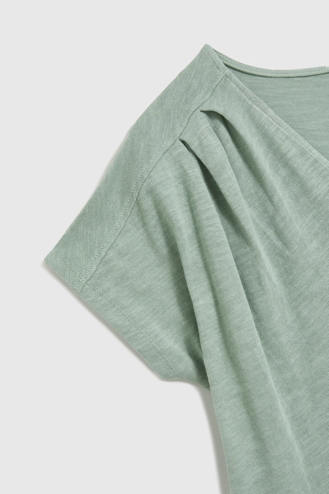 Bluzka oliwkowa z dekoltem w serek i krótkimi rękawami oliwkowa