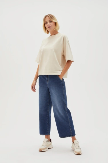 Gładka bluza oversize z krótkimi rękawami beżowa