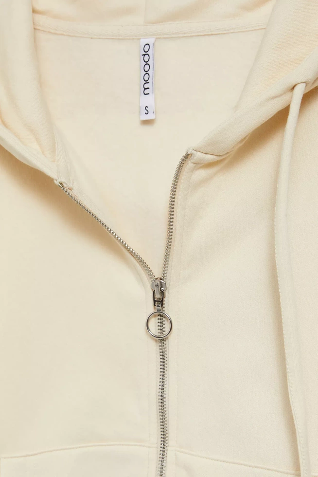 Rozpinana bluza z kapturem i bufiastymi rękawami beżowa