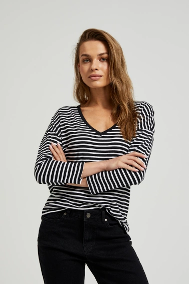 Bluzka w paski z opuszczonymi ramionami czarna