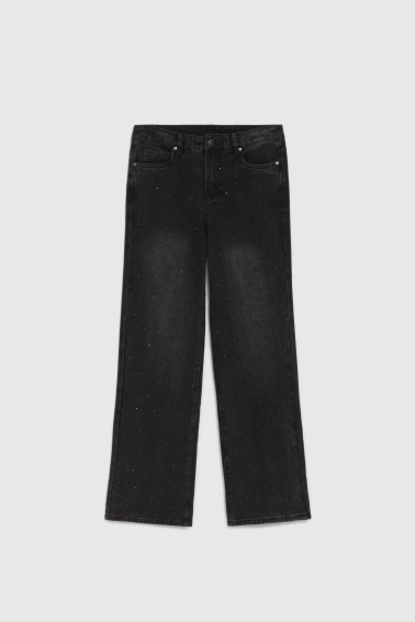 Jeansy z cyrkoniami grafitowe