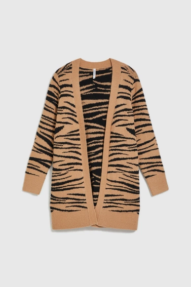 Kardigan z długimi rękwami i zwierzęcym wzorem beżowy 