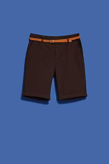 Szorty z plecionym paskiem ciemnbrązowe
