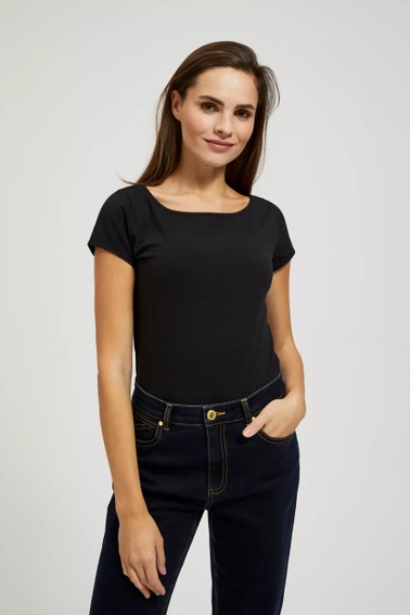 Gładka dopasowana bluzka z krótkimi rękawami czarna