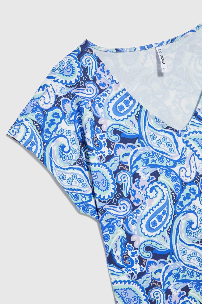 Wzorzysta bluzka z krótkimi rękawami niebieska