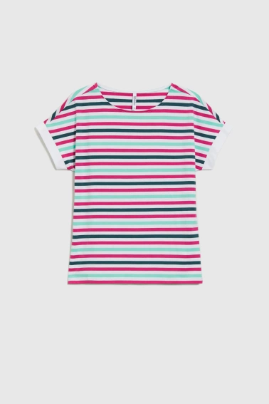 T-shirt w paski fuksjowy